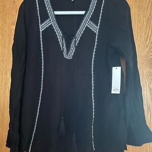 Sonoma Black and White Long Sleeve Tie Front Blouse